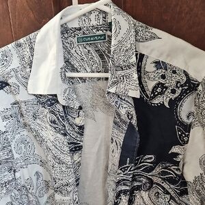 Cubavera White & Navy Paisley Lightweight Shirt Jacket